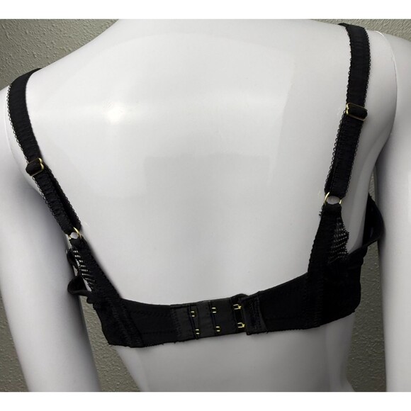Charade by Change Lingerie Black Lace Bra 32H Rhinestone Sheer Plunge Underwire - Picture 4 of 7